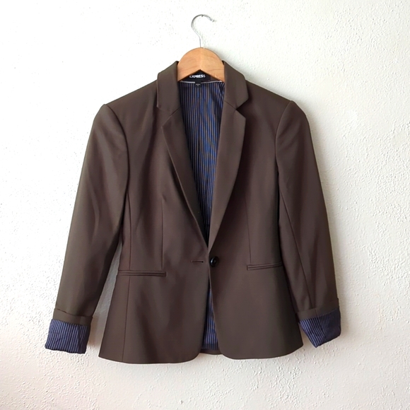 3/$20 - Express 1 Button Blazer / Business Suit Jacket - Army Green - Picture 4 of 6